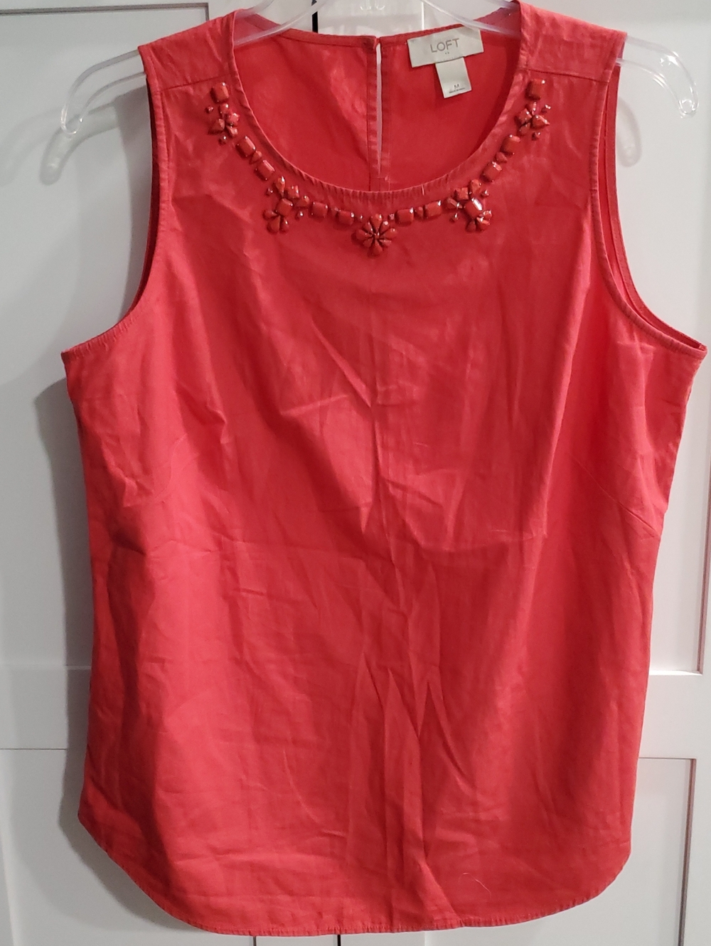 LOFT Coral Pink Beaded Sleeveless Shell Top